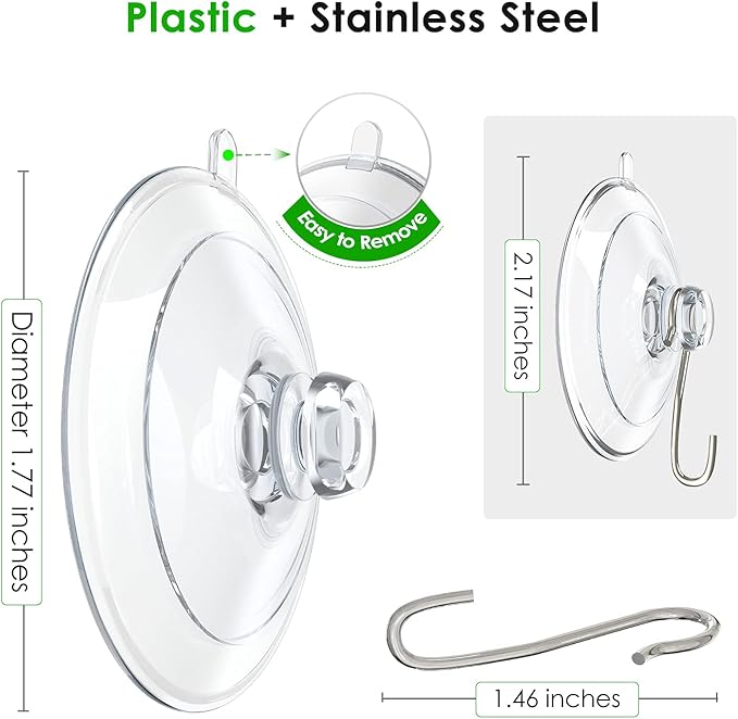 Hangerspace Suction Cup Hooks, 1.77 Inches Clear PVC Window Suction Cups with Hooks Removable Small Suction Cups for Shower Bathroom Kitchen Wall Window Glass Door 20 Pack
