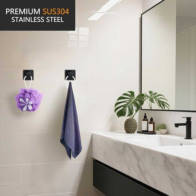Nolimas Towel Hook Stainless Steel Bathroom Rustproof Clothes Towel Coat Hook Wall Mounted Square Toilet Kitchen, Heavy Duty Door Hanger, 1 Pack, Matte Black