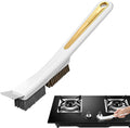 Kitchen Stove Top Brush - Heavy Duty Scrubber with Scraper, Steel Wire Cleaning Tool | Home Dirt Removal Accessory for Sink Drains, Tile, Grout, Stove, Bathroom Corners, Daily Cleaning Tasks