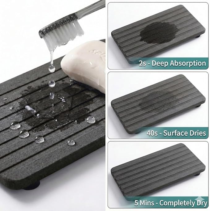 Toothbrush Holder for Bathroom Countertop, Stainless Steel Electric Toothbrush Organizer with Quick-Drying Diatomite Stone Mat, Rustproof Vanity Caddy for Toothpaste and Razors, Grey