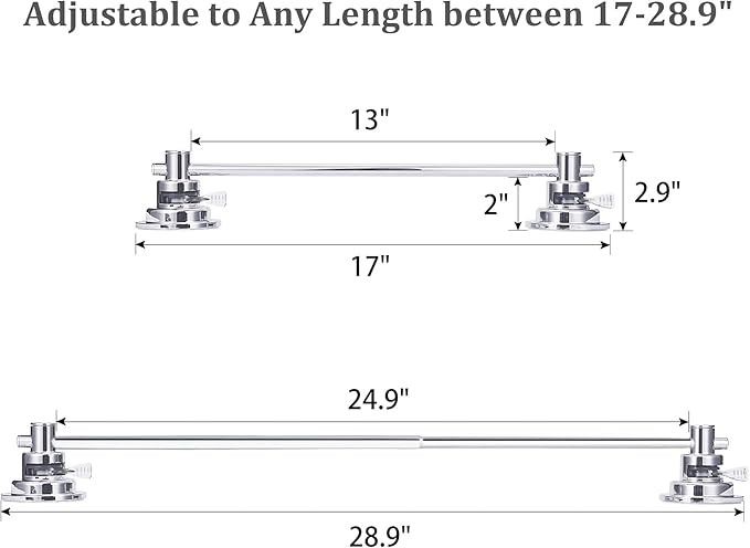 Suction Cup Extendable 17-29" Stainless Steel Towel Bar (Chrome Plating)