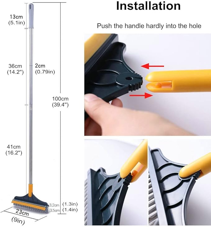 2 in 1 Cleaning Scrub Brush Grout Brush Scrape Floor Scrub Brush with Long Handle V-Shape Stiff Bristle Brush Scrubber with Squeegee 120°Rotating Magic Broom Brush for Cleaning Bathroom Glass Wall