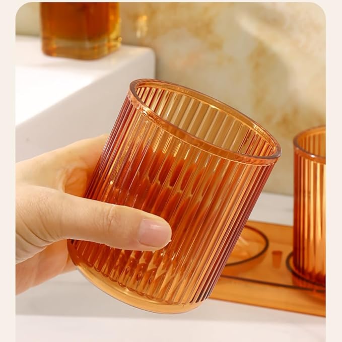 Bathroom Tumbler 2 Pieces ，Unbreakable Toothbrush Cup，Dishwasher Safe Drinking Cup (Orange&Orange)