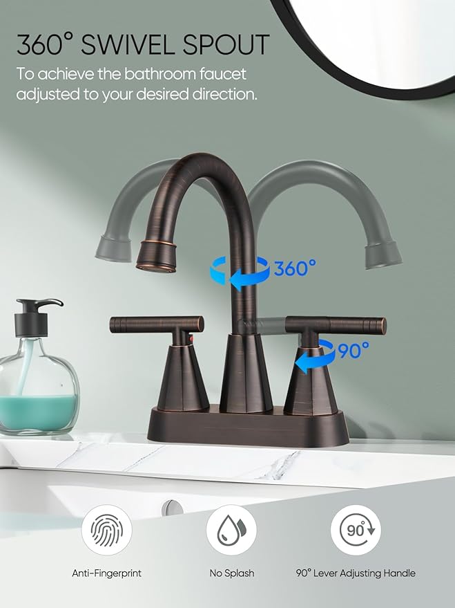 Cobbe Bathroom Faucets for Sink 3 Hole, 4 Inch with Pop Up Drain and 2 Supply Hoses, 2 Handle Centerset Bathroom Faucet for Sink Vanity, ORB, 2 Pack