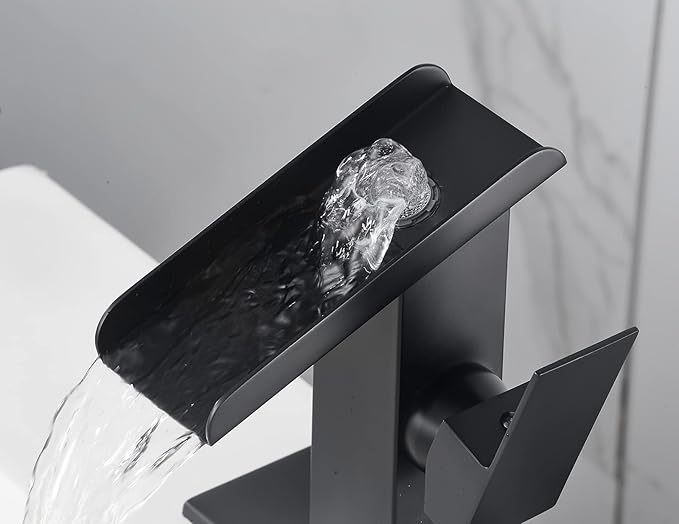 Black Bathroom Faucet Waterfall 1 Hole Bath Lavatory Vanity Sink Faucet Single Handle Modern Basin Tap Brass Deck Mount Commercial