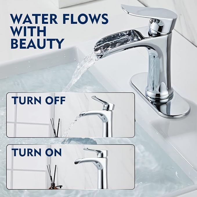 Chrome Bathroom Faucet Yundoom Waterfall Single Hole Single Handle Bathroom Sink Faucet with Pop Up Drain bath06