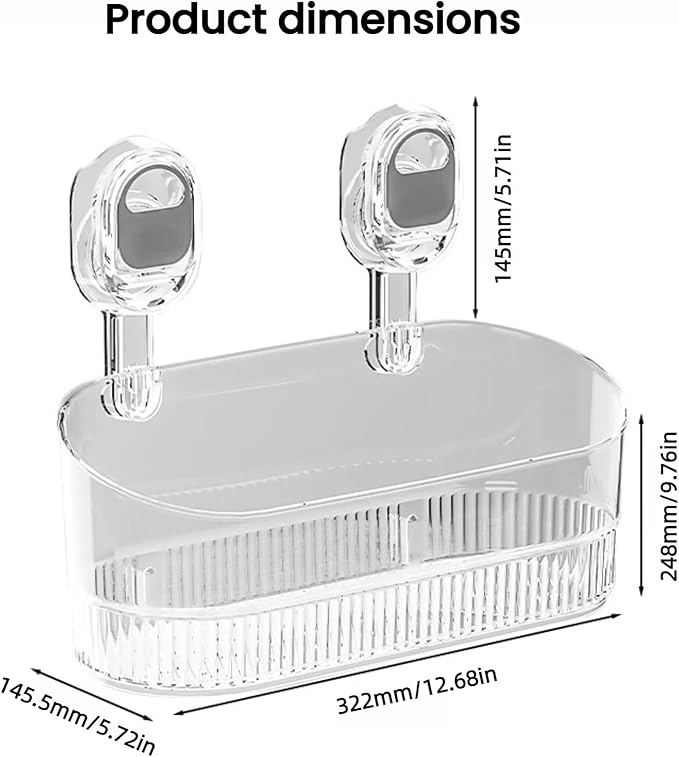 No-Drill Bathroom Suction Storage Box – Large Capacity and Strong Load-Bearing, Removable Hanging Storage Basket (Gray)