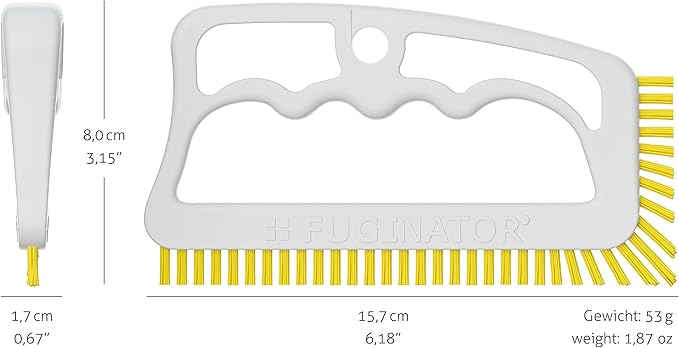 Fuginator Scrub Brush for Tile and Grout: Stiff Nylon Bristle Scrubbing Brush - Bathtub and Shower Scrubber for Floor Joints and Tile Seams - Cleaning Brush (White/Yellow)