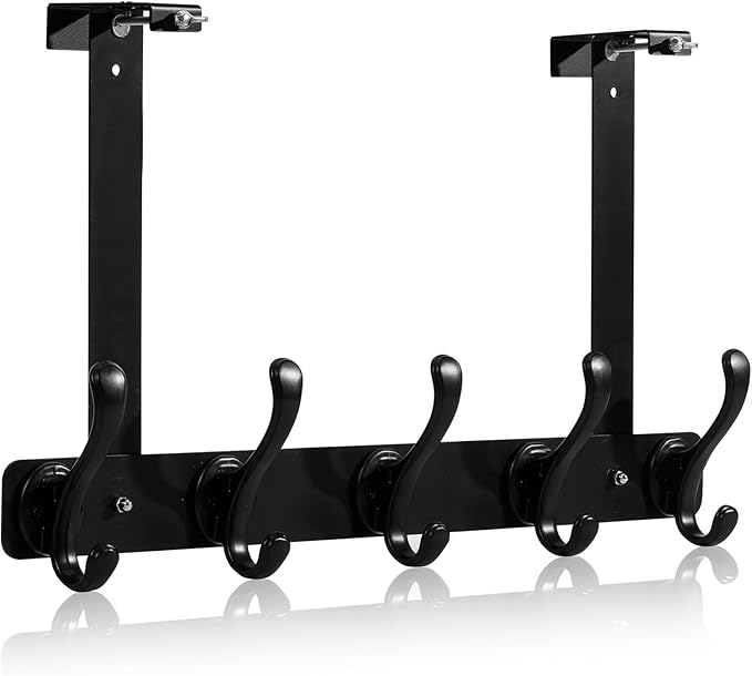 BersiteAmerican Flag Eagle Wall Hooks – Heavy-Duty Over Door Coat Hooks with 5 Hooks, Rustic Patriotic Decor for Entryway, Bedroom, Bathroom, Metal Hanger for Clothes, Hats & Towels (Black)