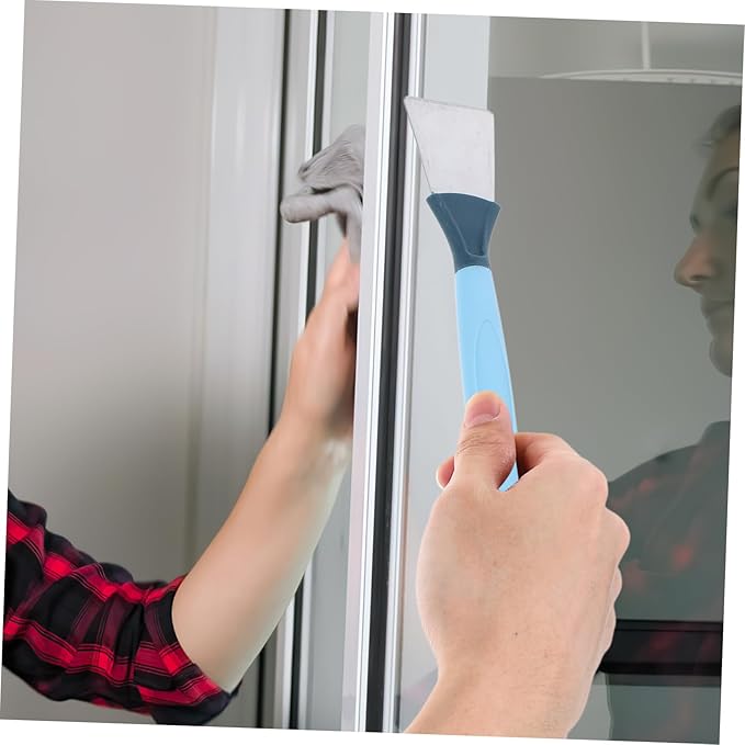 Mobestech Groove Cleaning Brush for Detail Cleaning Multi-Functional Crevice Brush with Scraper for Bathroom Kitchen and Sliding Door Tracks Ergonomic Design Hard Bristles