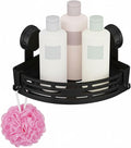 Suction Cup Corner Shower Caddy - Rust Proof Bathroom Shelf - No Drill Removable Storage Rack with Hooks for Suite Dorm, RV & Tile Walls (Matte Black, 3PCS)