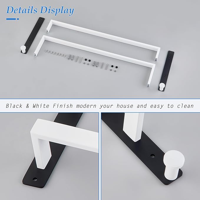 Bath Double Towel Bars with Hooks, 24 Inch Stainless Steel Towel Rail, Wall Mount Towel Rack for Bathroom Lavatory, White & Black