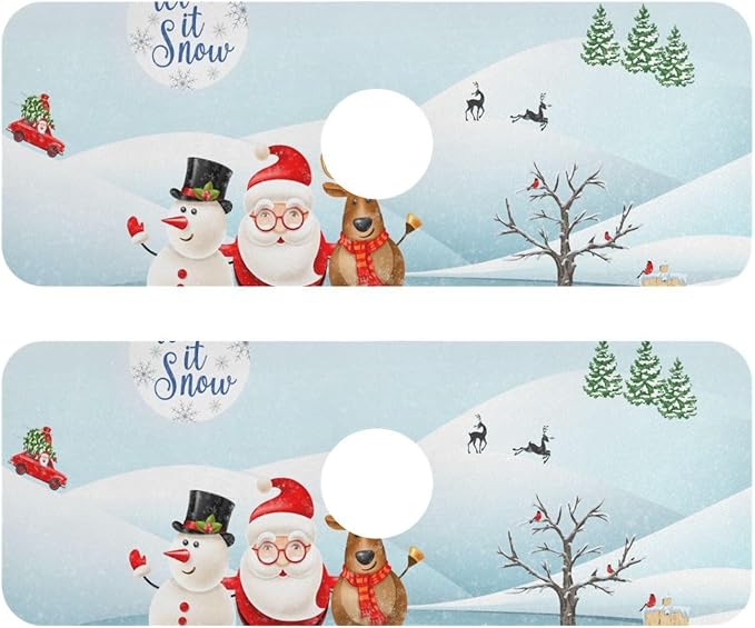 Kitchen Faucet Absorbing Mat Sink Splash Guard Behind Faucet Drip Catcher Trimmable for Bathroom RV Bar 14.7x5.4in 2PCS Christmas Snowman Winter