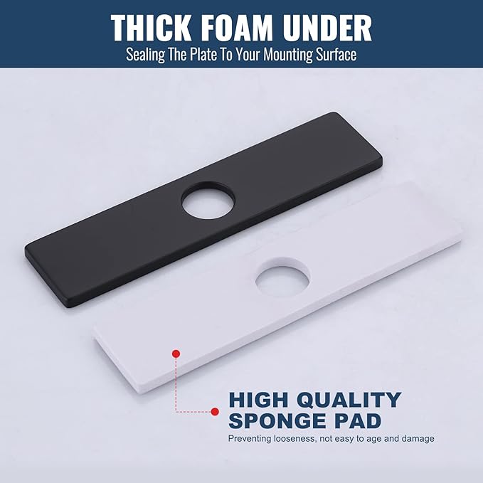 10" Sink Faucet Hole Cover Deck Plate for Bathroom & Kitchen Vanity Sink, Black Escutcheon Plate Stainless Steel Outside Faucet Cover Cap Rectangle Mixer Tap