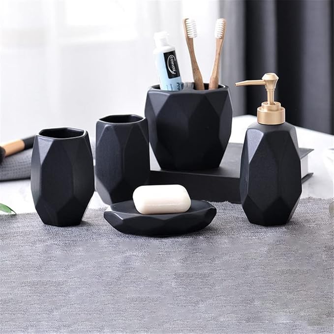 Ceramic Bathroom Accessory Sets Decoration Mouthwash Cup Toothbrush Holder Shampoo Dispenser Toilet Shower Organizer