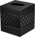Monarch Abode Tissue Box Cover Square – Handcrafted Geo Embossed Black Metal Tissue Holder Box for Bathroom Accessory, Aesthetic Decorative Facial Napkin Cube for Modern Home Decor