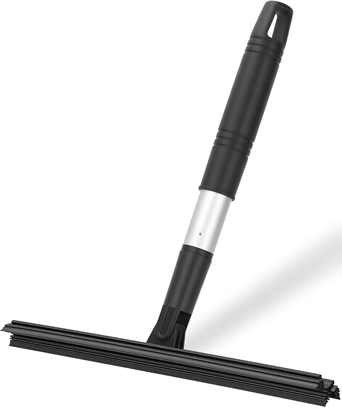 11.8" Triple-Blade Shower Squeegee, Timenu Wiper-Inspired Design for Glass Doors, Tile Walls, Mirrors & Window Cleaning（Black）