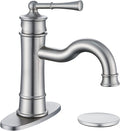 Roman Bathroom Sink Faucet Brushed Nickel Single Hole Deck-Mount Pop-up Drain Assembly with Overflow Deck Plate and Water Supply Lines Included