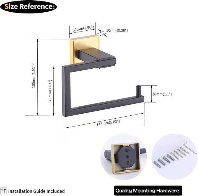 GERZWY SUS 304 Stainless Steel Toilet Paper Holder Paper Towel Dispenser Tissue Roll Hanger Wall Mounted (Black & Gold) JG1905-BDD