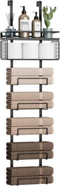 Towel Racks for Bathroom Over The Door Towel Racks Towel Storage Organizer with Metal Shelf Basket for Bathroom Rv Camper (7-Tier Black)