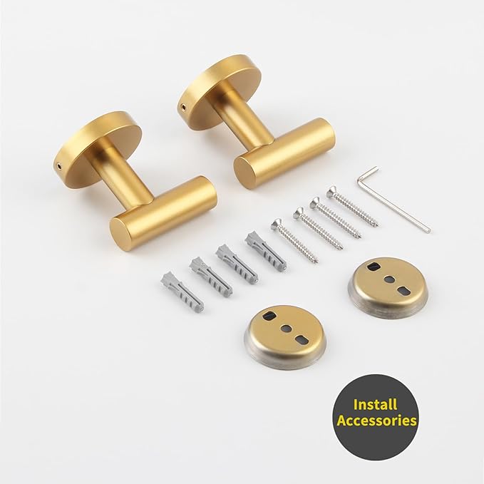GERZWY SUS 304 Stainless Steel Gold Coat Hook Bathroom Single Towel/Robe Clothes Hook for Bath Kitchen Wall Mounted 2 Pack AG1107B-BE