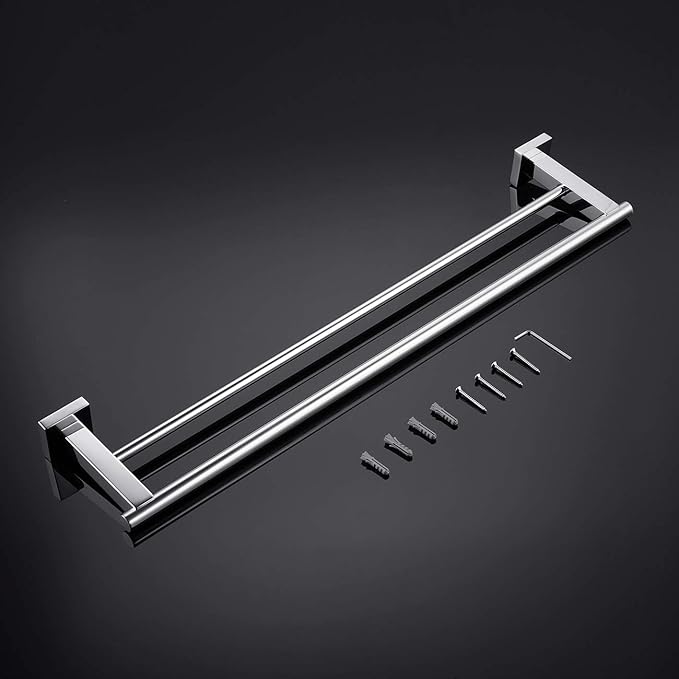 Miyili Bathroom Double Towel Bar 24-Inch Stainless Steel Bath Hand Towel Rack Wall Mount Polished Finish, A02C60B