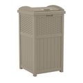 Suncast Hideaway Outdoor Trash Can with Lid - 30 Gallon Trash Can, Dark Taupe, Decorative Wicker-Style Garbage Bin, Weather-Resistant Resin, Fits 30-33 Gallon Bags, Ideal for Patio & Yard, Made in USA