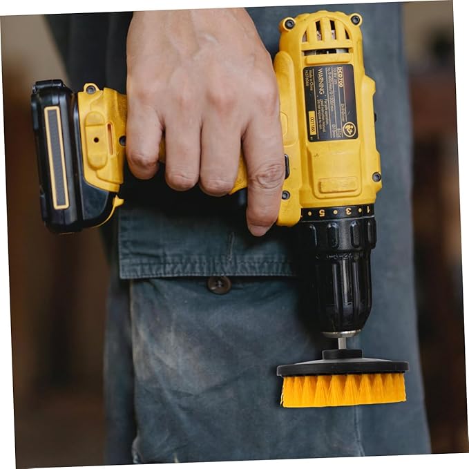Electric Drill Brush Set 5-inch Round Cleaning Brush Heads Yellow Hollow Core Floor Scrub Attachment Portable Home Tool for Kitchen Bathroom Tile Grout Cleaning