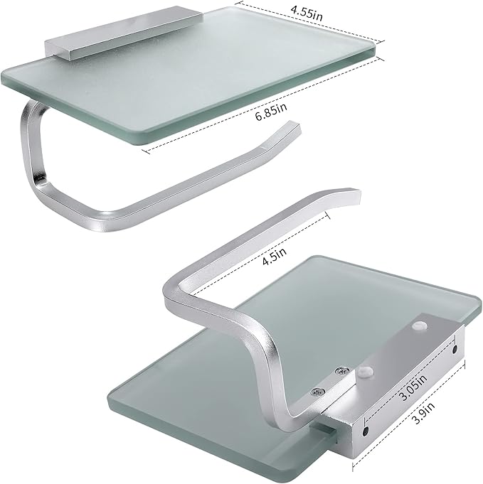 Toilet Paper Holder Bathroom Paper Toilet Roll Holder Hanger,Toilet Paper Holder with Shelf, Glassed Steel Frosted Silvery Lavatory Tissue Holder with Mobile Phone Storage Rack (Silvery)