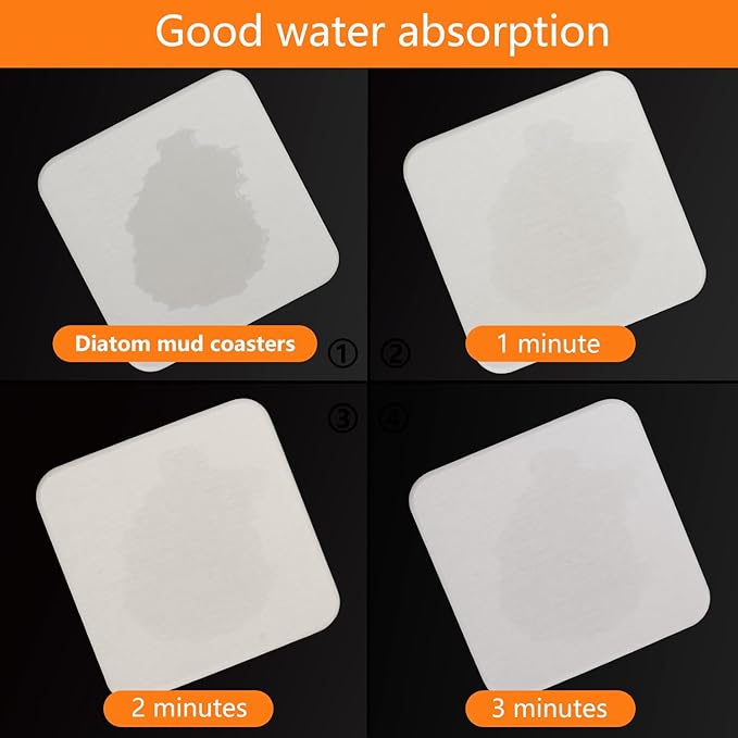 40 Pack 4" Square Diatomaceous Earth Coaster, Versatile Water Absorbent Diatomite Coaster, Premium Water Absorbing Bath Stone Mat for Modern Home