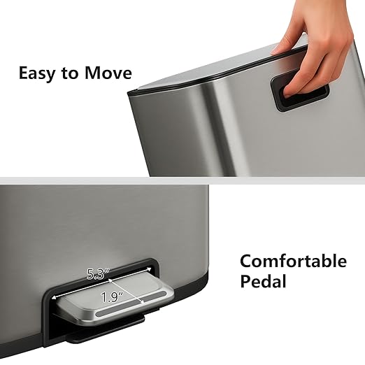 mVm Kitchen Trash Can, 5.3 Gal Trash Can with Lid, Smooth Edge Step Garbage Bin for Home Kitchen Office (Gray)