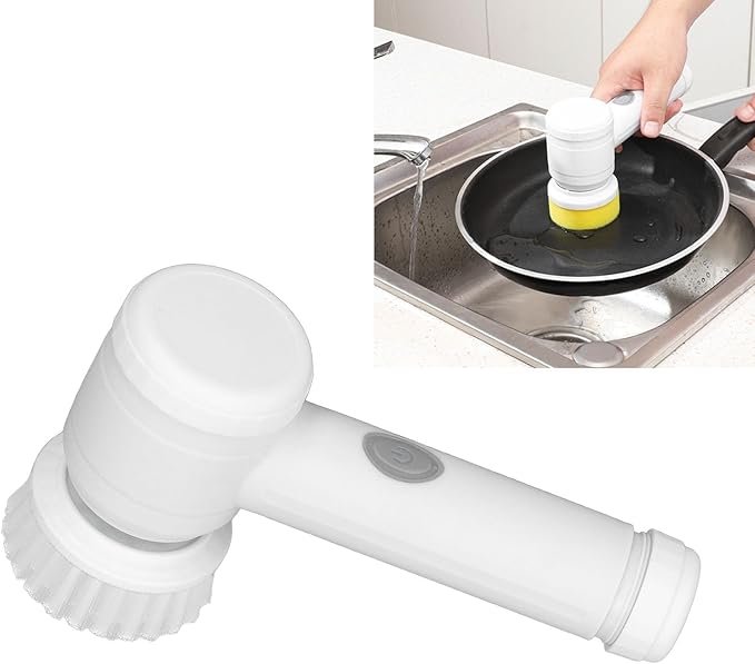Electric Spin Scrubber Rechargeable Electric Brush Cordless Power Scrubber with 4 Brush Heads for Bathroom Kitchen Tub Tile Sink (White)