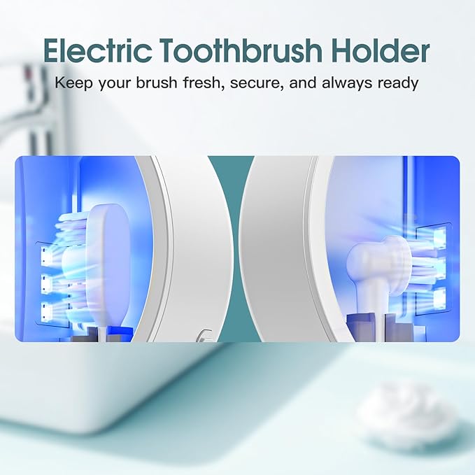 Tooth Brush Holder for Bathroom, Smart Toothbrush Holders Wall Mounted, Toothbrush Cleaner Organizer with LED Screen and Drying Fits Most Electric, Manual and Kids’ Toothbrushes for Home & Travel