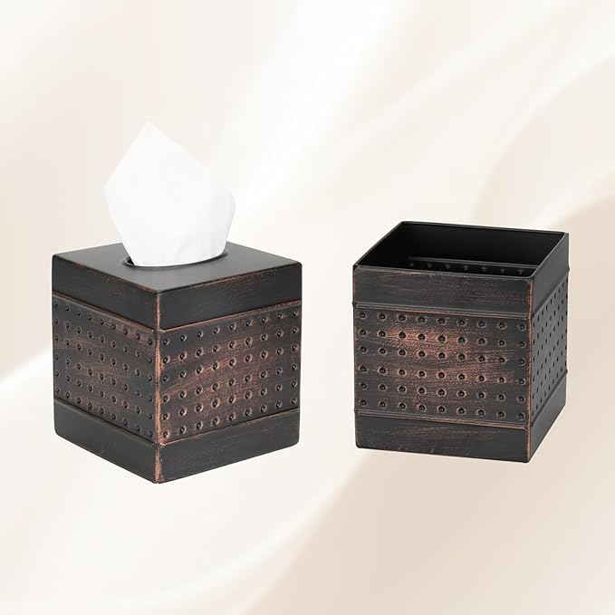 Industrial Style Tissue Box Cover, Tissue Holder, Square Box Covers,for bedrooms, Offices, bathrooms, Living Rooms etc.(Bronze)