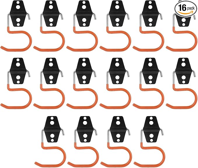 16 Pack Metal Garage Hooks S Hooks Heavy Duty Metal Large S Hooks and Broom and Mop Holder Broom Hooks for Mop Shovel Rake Shed Garden Lawn Yard(Orange)