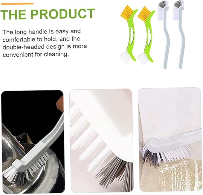 Wakauto 4pcs Sink Scrub Brushes with Curved Handles for Deep Cleaning Bottles Tile Lines Corners and Grout Hard to Reach Crevice Cleaning for Kitchen Surfaces and Sinks