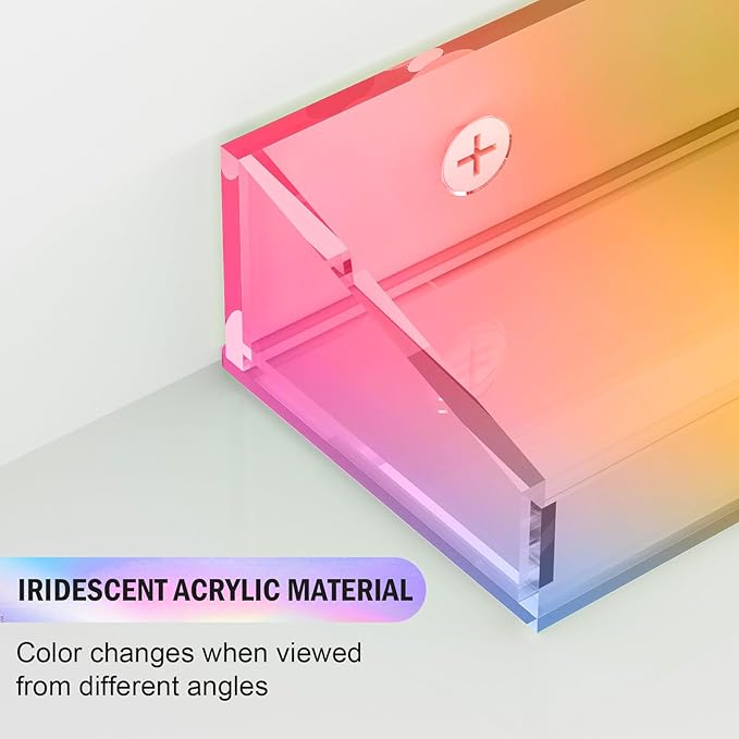 2 Pack Acrylic Shelves for Wall Storage, 15" Floating Shelves, Kids Bookshelf, Nail Polish Holder, Perfume Display Shelf Organizer for Bathroom, Bedroom, Living Room, Iridescent