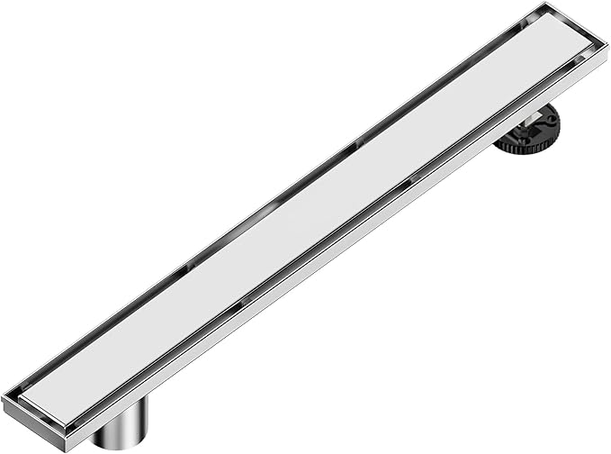 Neodrain 28-Inch Offset Linear Shower Drain with Tile Insert Grate Cover, Brushed 304 Stainless Steel Rectangle Side Outlet Shower Floor Drain, Adjustable Leveling Foot, Hair Strainer/Catcher