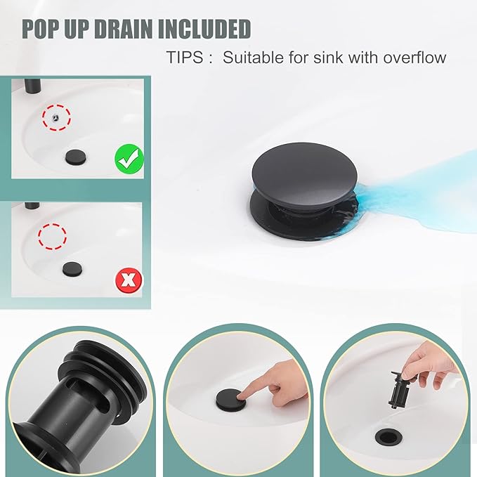 Hoimpro 3 Holes 4 Inch Bathroom Faucet,4" Centerset Vanity Waterfall Bathroom Sink Faucet 2 Hole Two Handles cUPC Supply Hoses Pop Up Drain Matte Black