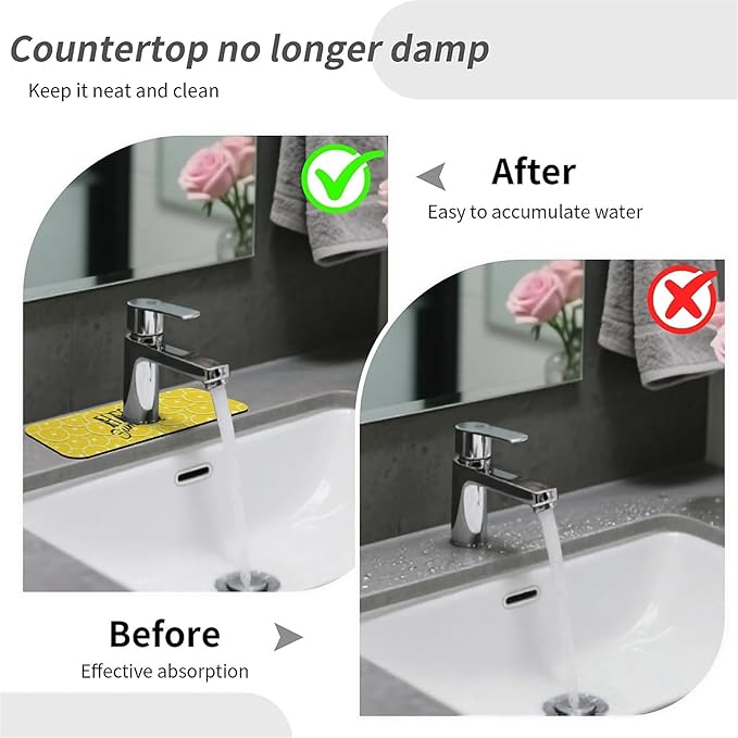 Faucet Draining Mat For Kitchen Sink, Lemon Summer Diatom Mud Absorbent Drain Pad For Bathroom Kitchen Sink Splash Guard Drying Mat