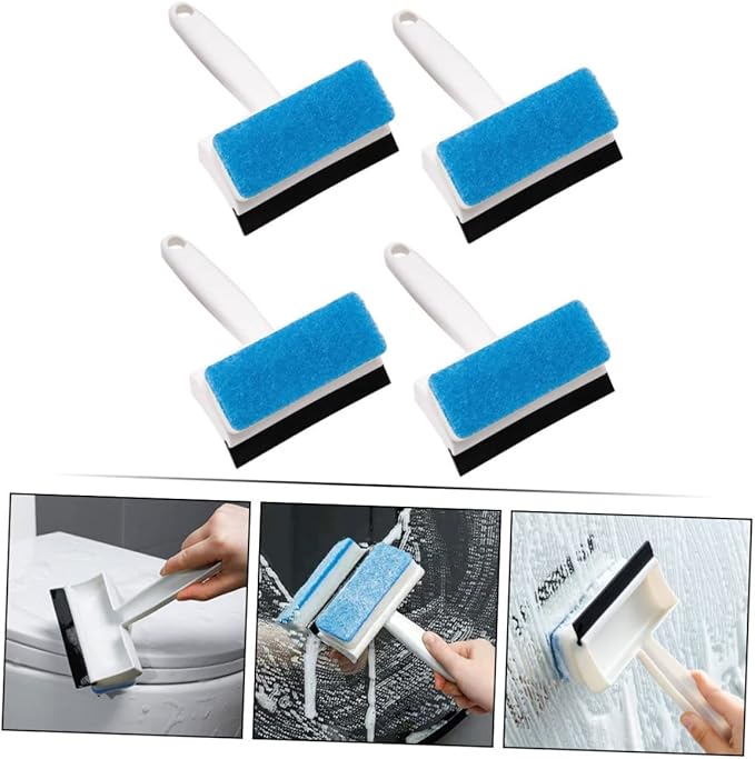 4Pcs Double Sided Bathroom Cleaning Brushes Non Slip Handle Plastic Tile Scrubbers for Kitchen and Wall Grout Stain Removal Household Use