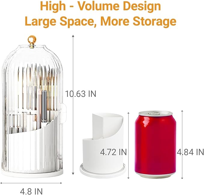 Birdcage-Style Concealed Toothbrush Holder Sliding Lid Bathroom Counter Organizer Tooth Brush Holder for Bathroom 360 Rotating Waterproof Dustproof Makeup Brushes Storage for Vanity (White)