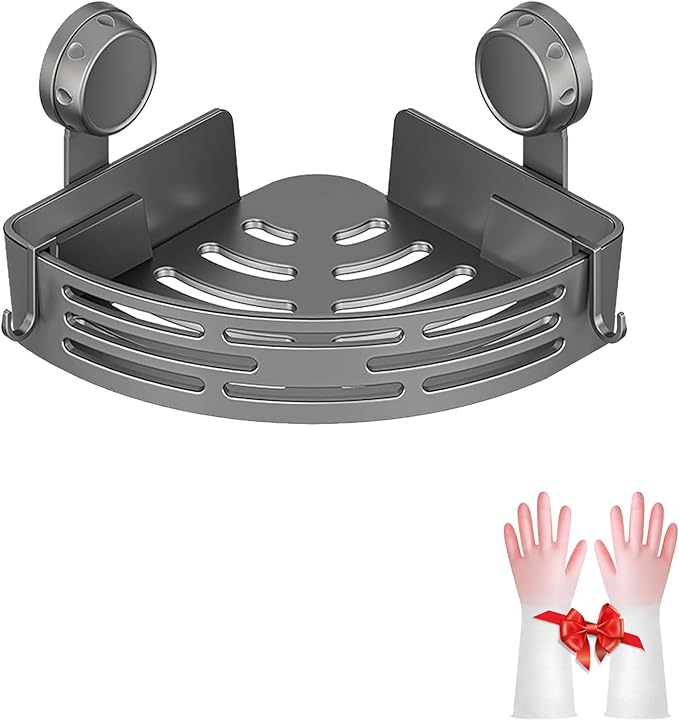 Suction Cup Corner Shower Shelf,No-Drill Bathroom Corner Shelf,Aluminum Wall Mounted Storage Rack Bathtub Shelf,For Bathroom Kitchen