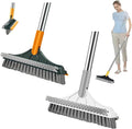 Bloame Cleaning Brush, 3 in 1 Floor Scrub Brush with Squeegee, 180° Rotating Long Handle Grout Crevice Brush, Heavy-Duty Soft Scraper for Cleaning Bathroom, Glass, Kitchen & Patio (Green+White)