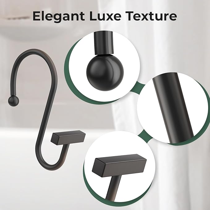 Shower Curtain Hooks, Bronze Shower Curtain Rings Rust Proof, 12PCS Shower Hooks for Shower Curtain, T-Bar Design Convenient Elegant Shower Curtain Hangers for Bathroom Kitchen Wardrobe