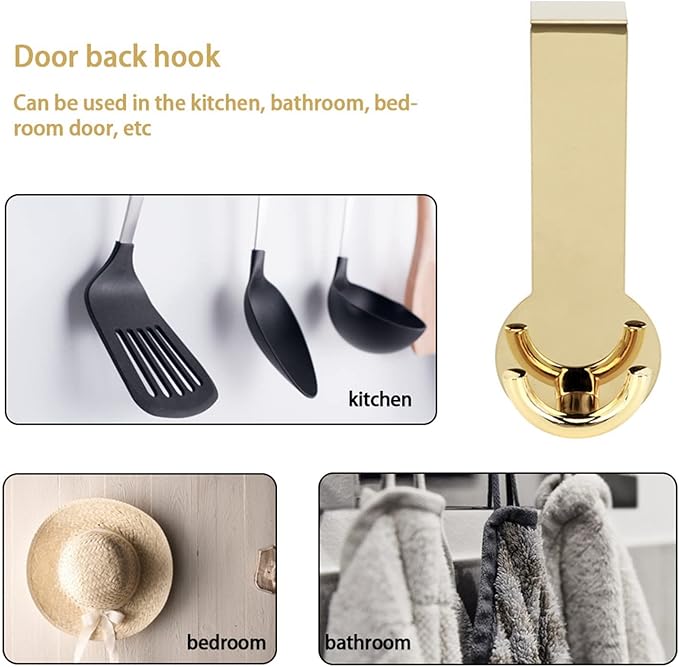HEEPDD Over The Door Hook, Stainless Steel, Gold, Multi-Purpose Door Back Hanger for Bathroom, Living Room, Bedroom, Hanging Clothes, Towels, Shoes, Bags, Hats, Coats