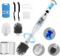 Electric Toilet Brush Scrubber and Holder Set,Electric Toilet Bowl Cleaning Kit with 8 Disposable Refill Heads,Hard Nylon Brush and Soft Silicone Brush
