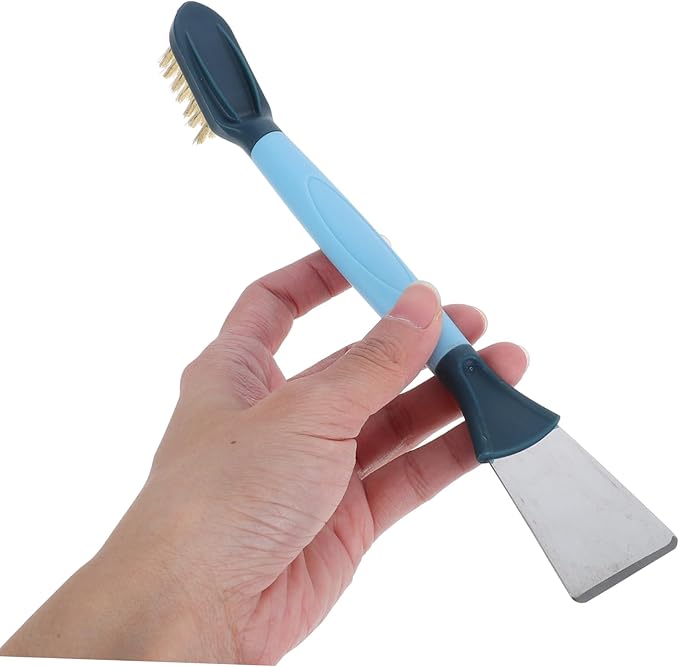 LIFKOME Groove Cleaning Brush with Scraper Dual Head Grout Crevice Cleaner for Bathroom Kitchen Ergonomic Handle for Cleaning of Tight Spaces