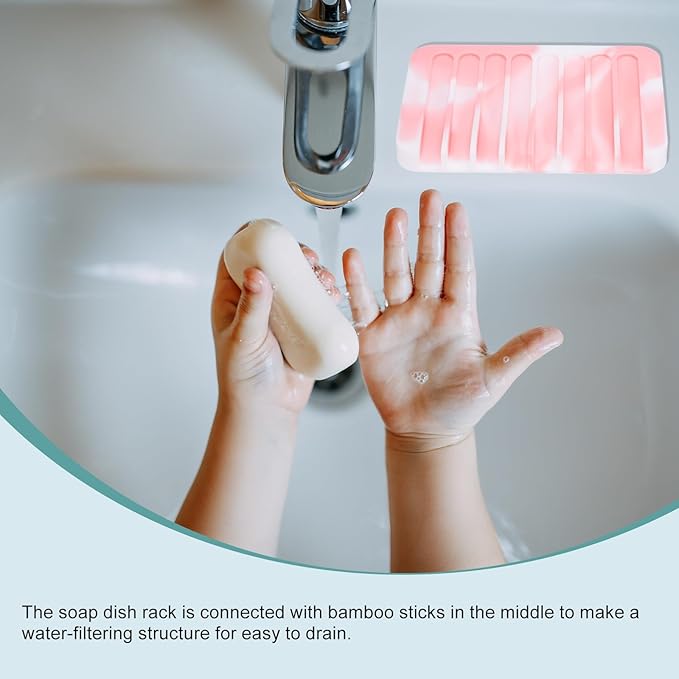 uxcell 2 Pcs Self Draining Silicone Soap Dish, Soap Tray with Drainage for Bathroom Shower Kitchen Sink, 4.5" x 3.1" x 0.4", Pink/White