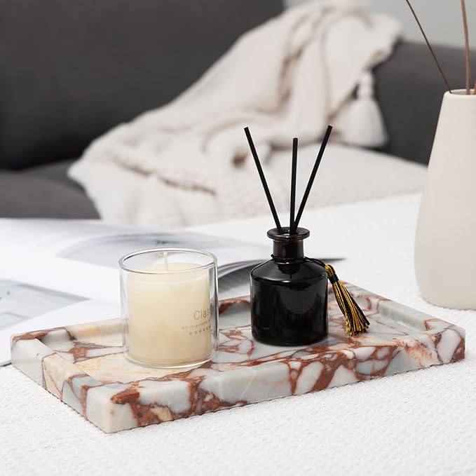 Deep Red Marble Rectangular Tray 10x6 Inch - Bathroom & Vanity Organizer, Jewelry Tray, Kitchen Counter Decor - Natural Stone Catchall